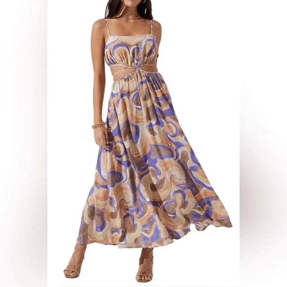 NWOT- ASTR The Label Sanger Cutout Maxi Dress in Purple Peach Swirl- Size Medium - Picture 1 of 4